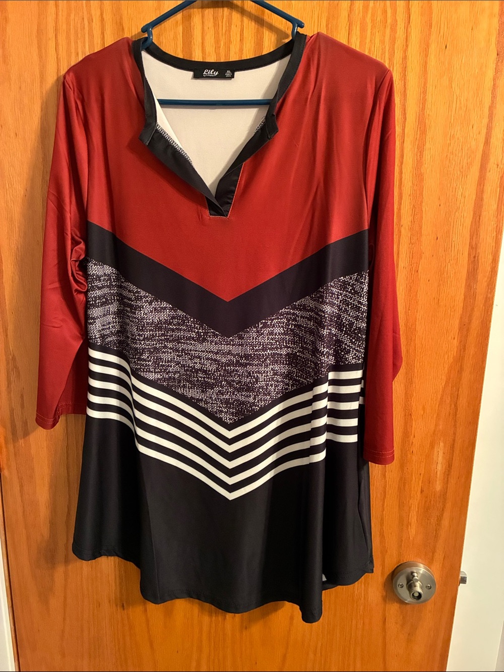 Lily Rust and Black Chevron-Print V-Neck Tunic